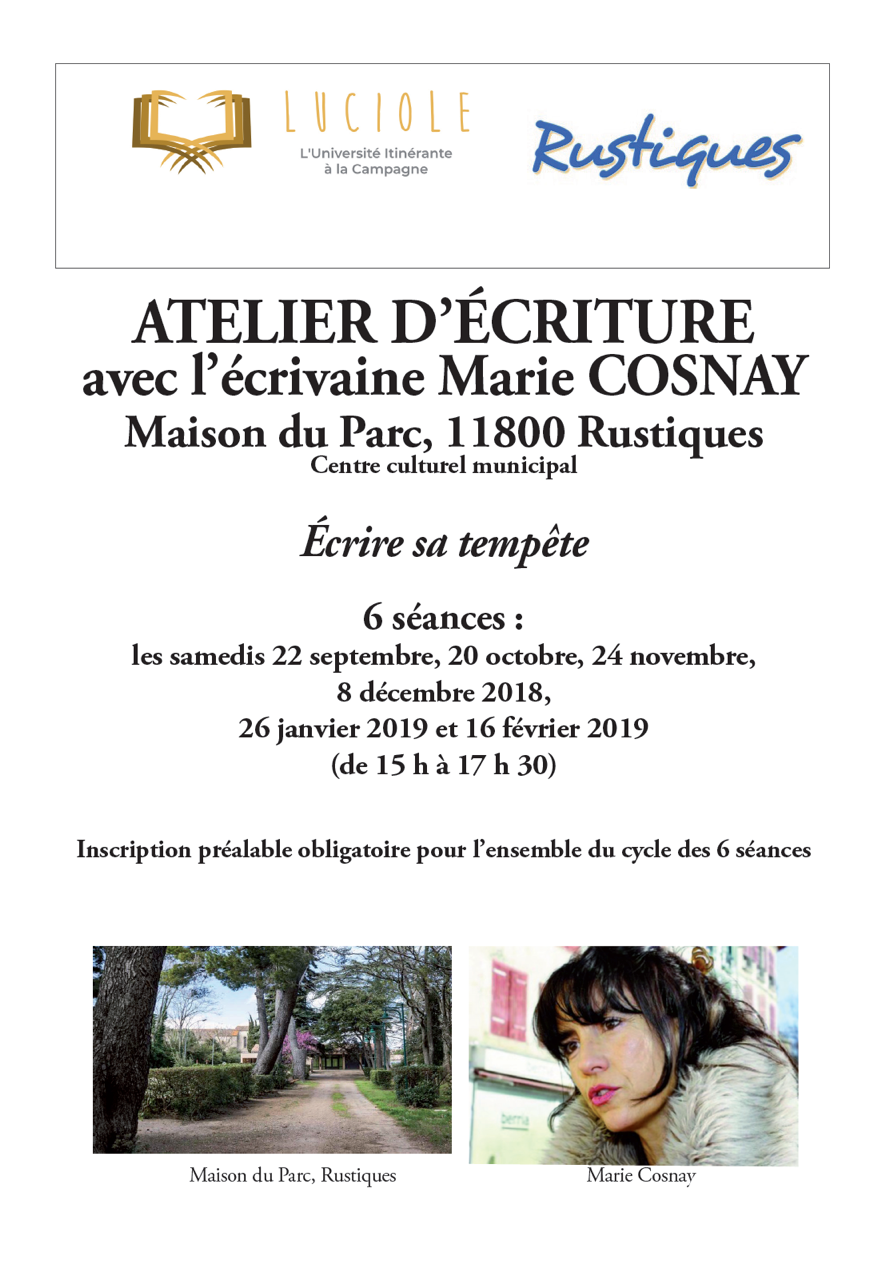 Affichette Atelier ecriture Marie Cosnay