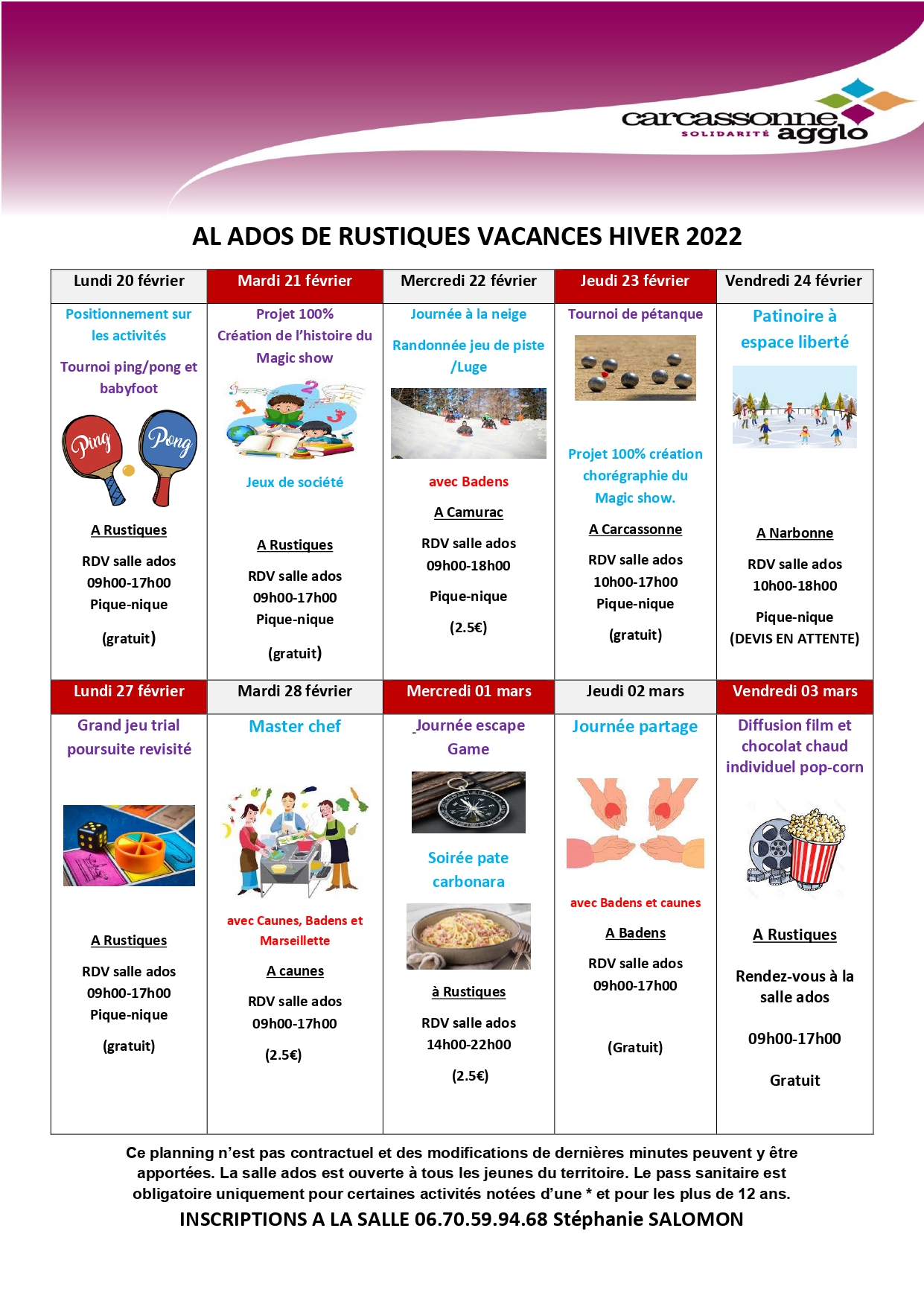 AL ADOS RUSTIQUES PLANNING VACANCE HIVER 2023
